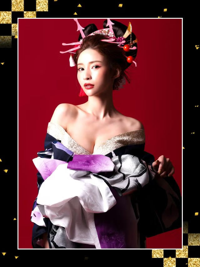 ≪会場スグ≫【販売】【極上花魁】妖艶菖蒲・豪華浴衣フルセット（浴衣・帯2種・肌襦袢・下駄）
