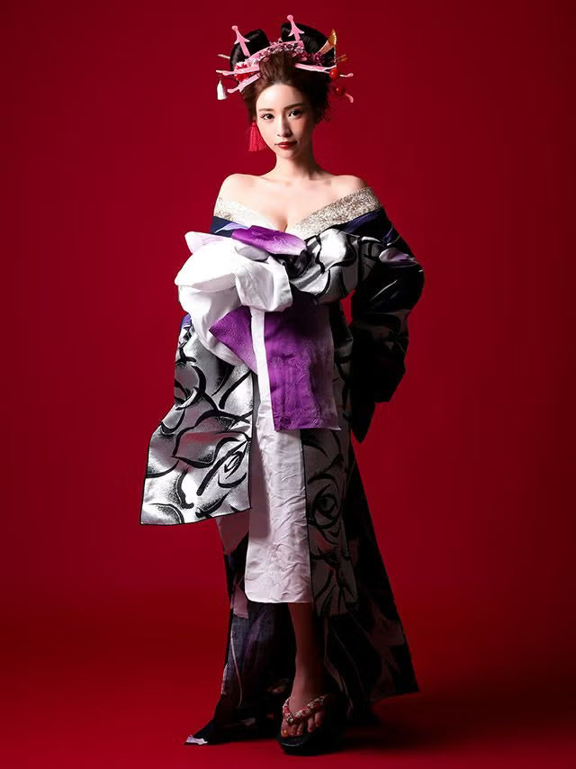 ≪会場スグ≫【販売】【極上花魁】妖艶菖蒲・豪華浴衣フルセット（浴衣・帯2種・肌襦袢・下駄）