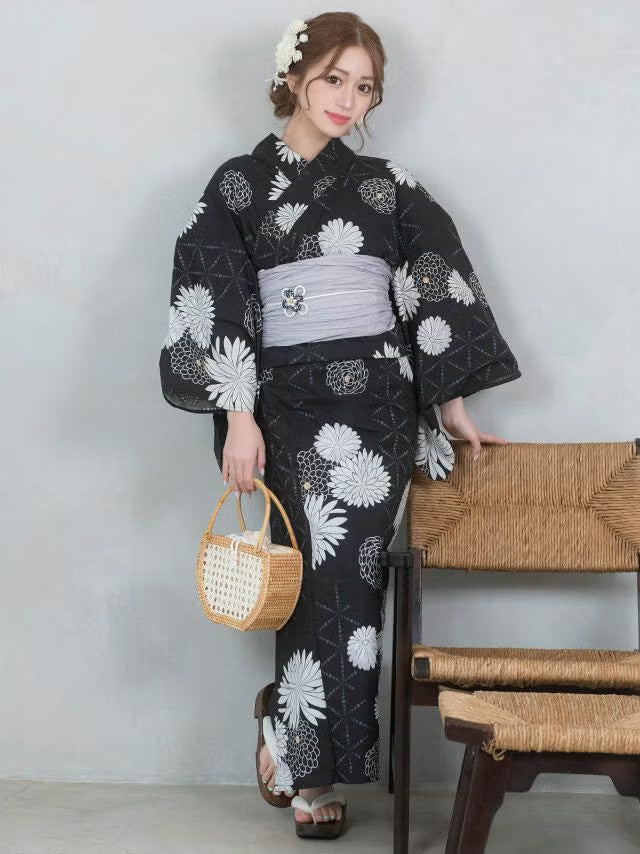 ≪会場スグ≫【販売】大正ロマン菊・ハイカラ浴衣フルセット（浴衣・兵児帯・下駄）