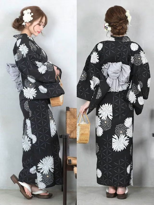 ≪会場スグ≫【販売】大正ロマン菊・ハイカラ浴衣フルセット（浴衣・兵児帯・下駄）