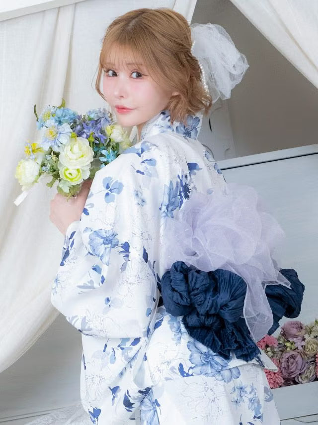 ≪会場スグ≫【販売】着付け簡単！2wayワンピース浴衣・ニュアンスフラワー（浴衣(羽織)・ワンピース・兵児帯・下駄）
