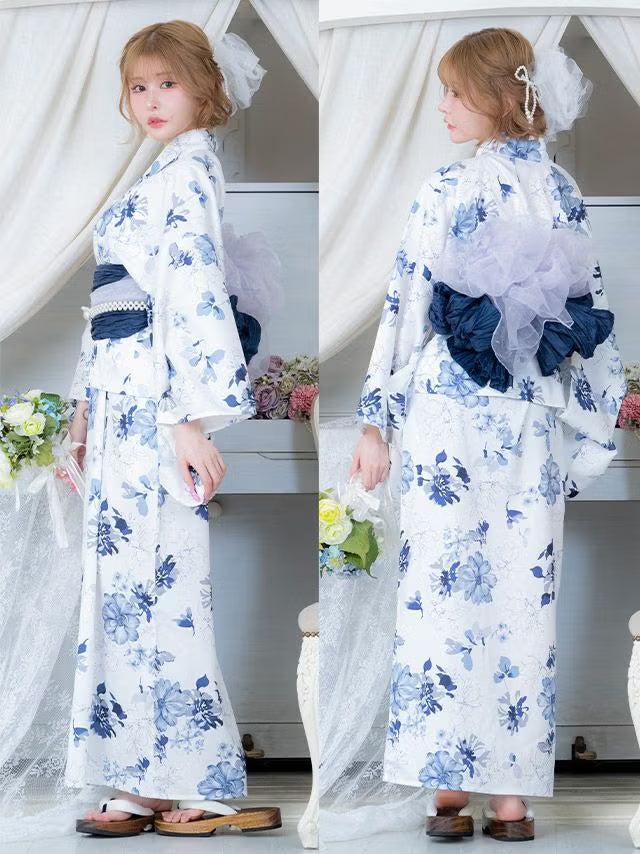 ≪会場スグ≫【販売】着付け簡単！2wayワンピース浴衣・ニュアンスフラワー（浴衣(羽織)・ワンピース・兵児帯・下駄）