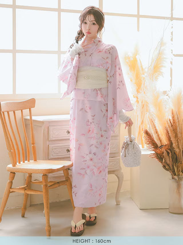 ≪会場スグ≫【販売】着付け簡単！2wayワンピース浴衣・ダスティピンク（浴衣(羽織)・ワンピース・兵児帯・下駄）