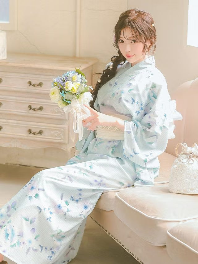 ≪会場スグ≫【販売】着付け簡単！2wayワンピース浴衣・ベビーブルー（浴衣(羽織)・ワンピース・兵児帯・下駄）