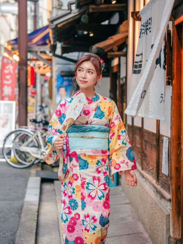 ≪会場スグ≫【販売】よろけ縞モダン椿・粋浴衣フルセット（浴衣・平帯